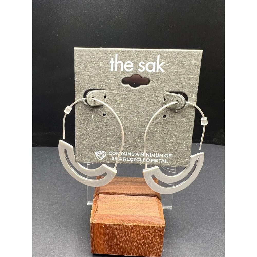 New! The Sak Silver Tone Cutout Crescent Drop Hoop Earrings 25% Recycled Metal